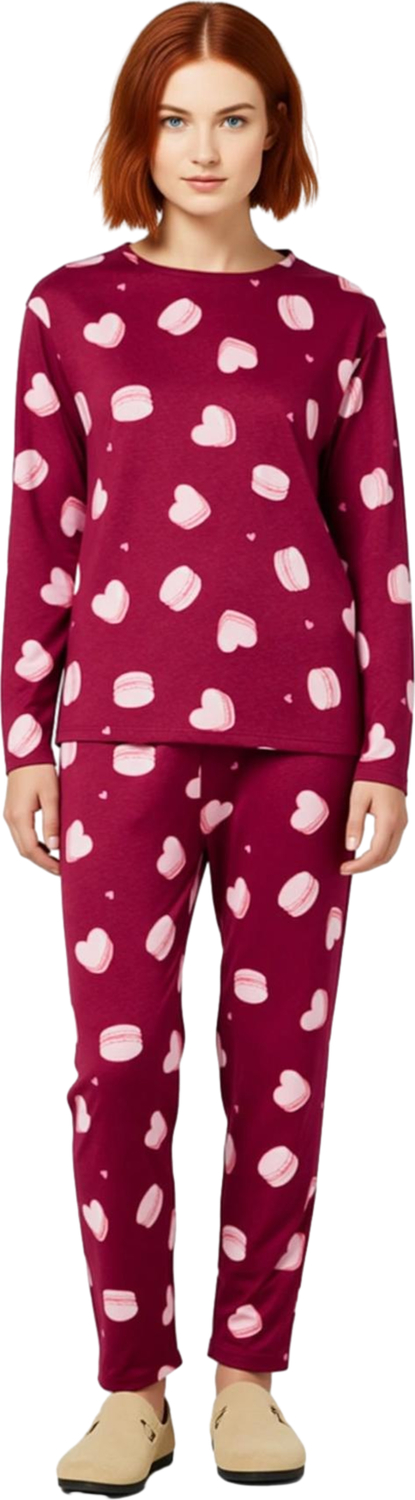 Genç Kalp ve Makaron Desenli Pamuklu Pijama Takımı Fonksiyonel Dayanıklı Kaliteli Konforlu