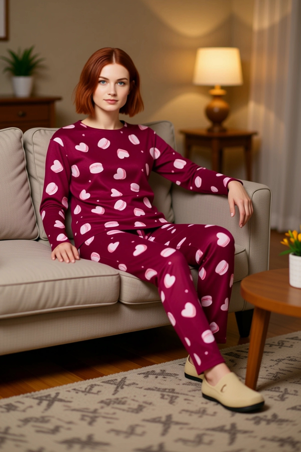 Genç Kalp ve Makaron Desenli Pamuklu Pijama Takımı Fonksiyonel Dayanıklı Kaliteli Konforlu