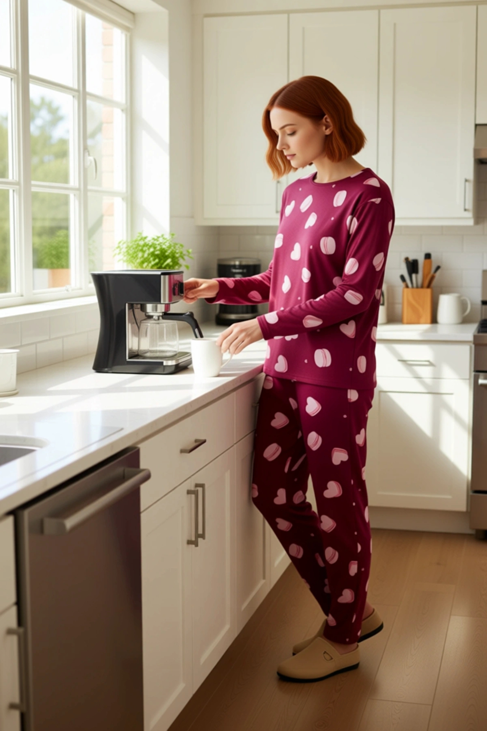 Genç Kalp ve Makaron Desenli Pamuklu Pijama Takımı Fonksiyonel Dayanıklı Kaliteli Konforlu
