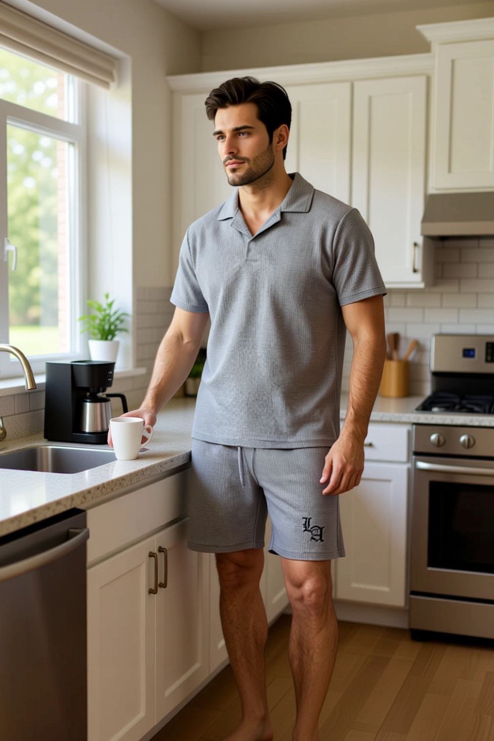 Erkek Waffle Dokulu Polo Yaka Pijama Takımı Fonksiyonel Dayanıklı Kaliteli Konforlu Modern