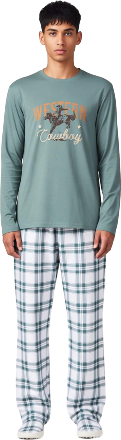 Erkek Ekose Desenli Bisiklet Yaka Pijama Sweatshirt ve Pantolon Fonksiyonel Dayanıklı Spor