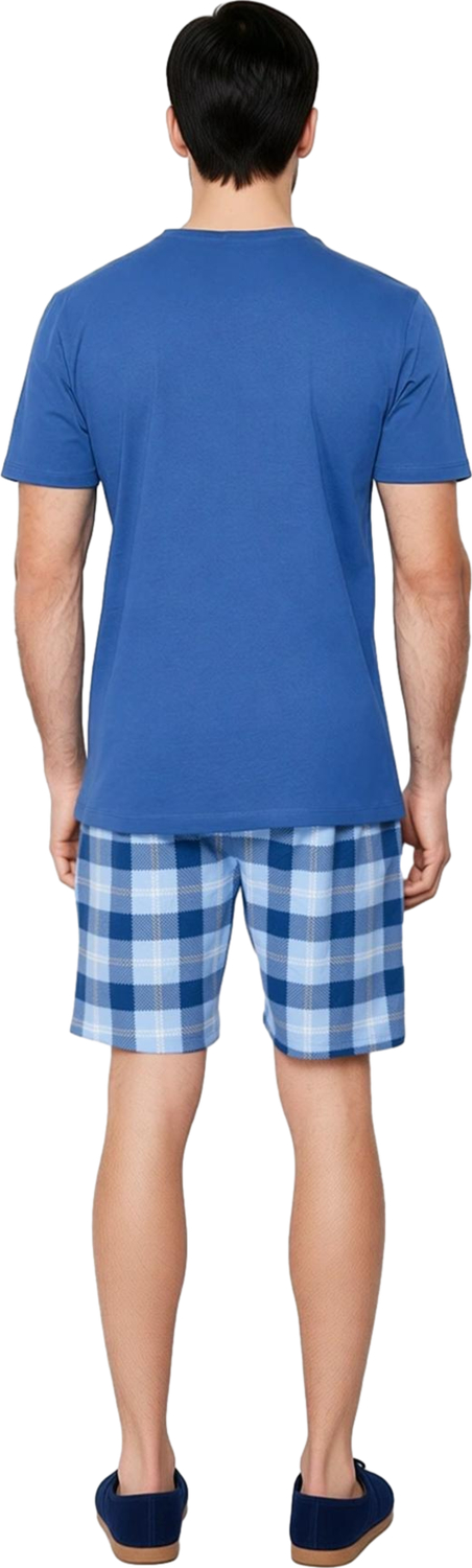 Erkek Kareli Şortlu Pijama Takımı Bisiklet Yaka Fonksiyonel Dayanıklı Kaliteli Konforlu Şık