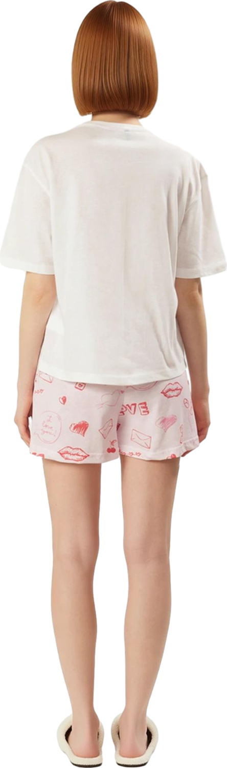 Kadın Baskılı Şortlu Pijama Takımı Bisiklet Yaka Fonksiyonel Dayanıklı Kaliteli Konforlu Şık