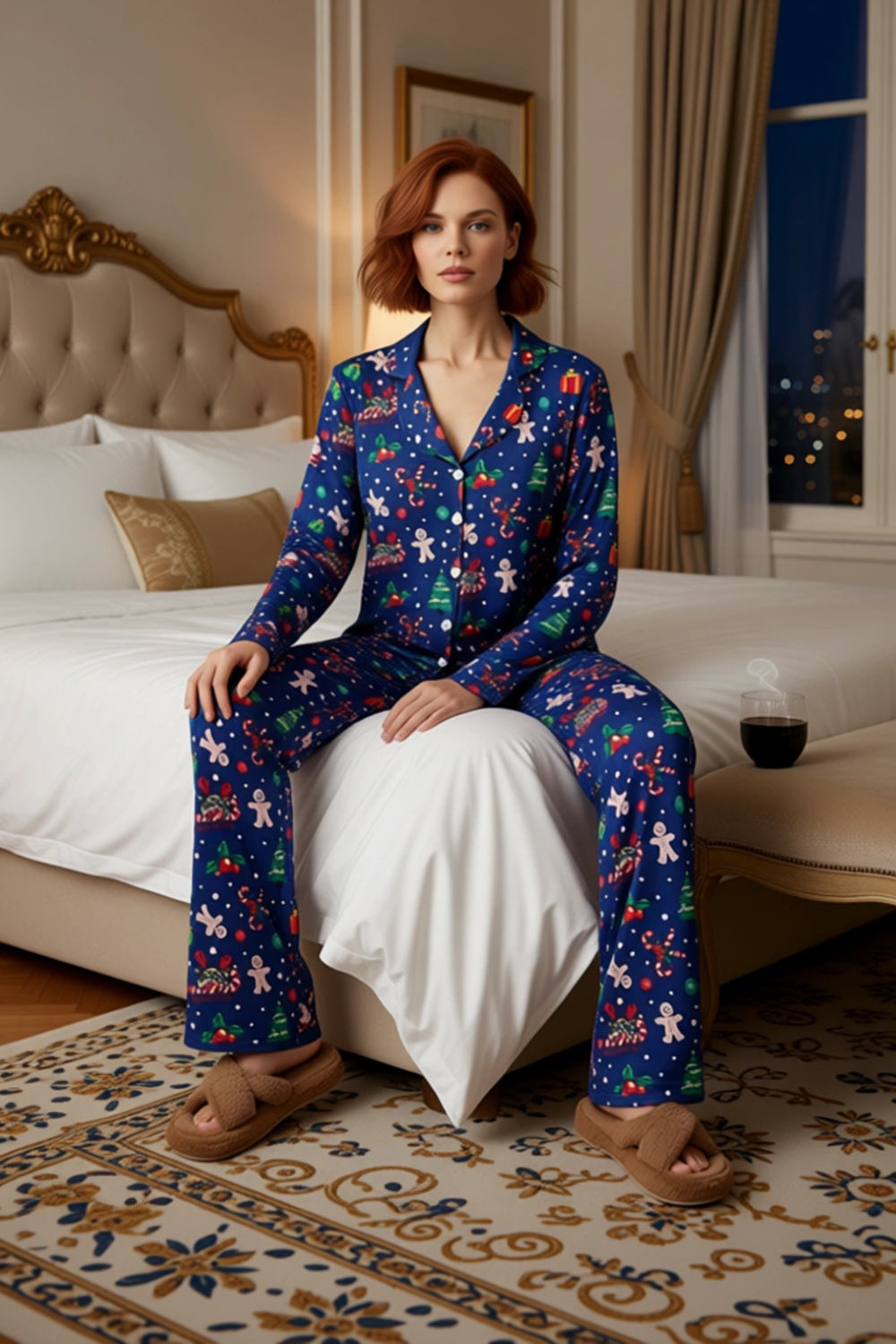 Kadın Kışlık Yılbaşı Temalı Pijama Takımı Fonksiyonel Dayanıklı Kaliteli Konforlu Estetik Şık