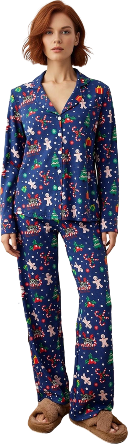 Kadın Kışlık Yılbaşı Temalı Pijama Takımı Fonksiyonel Dayanıklı Kaliteli Konforlu Estetik Şık