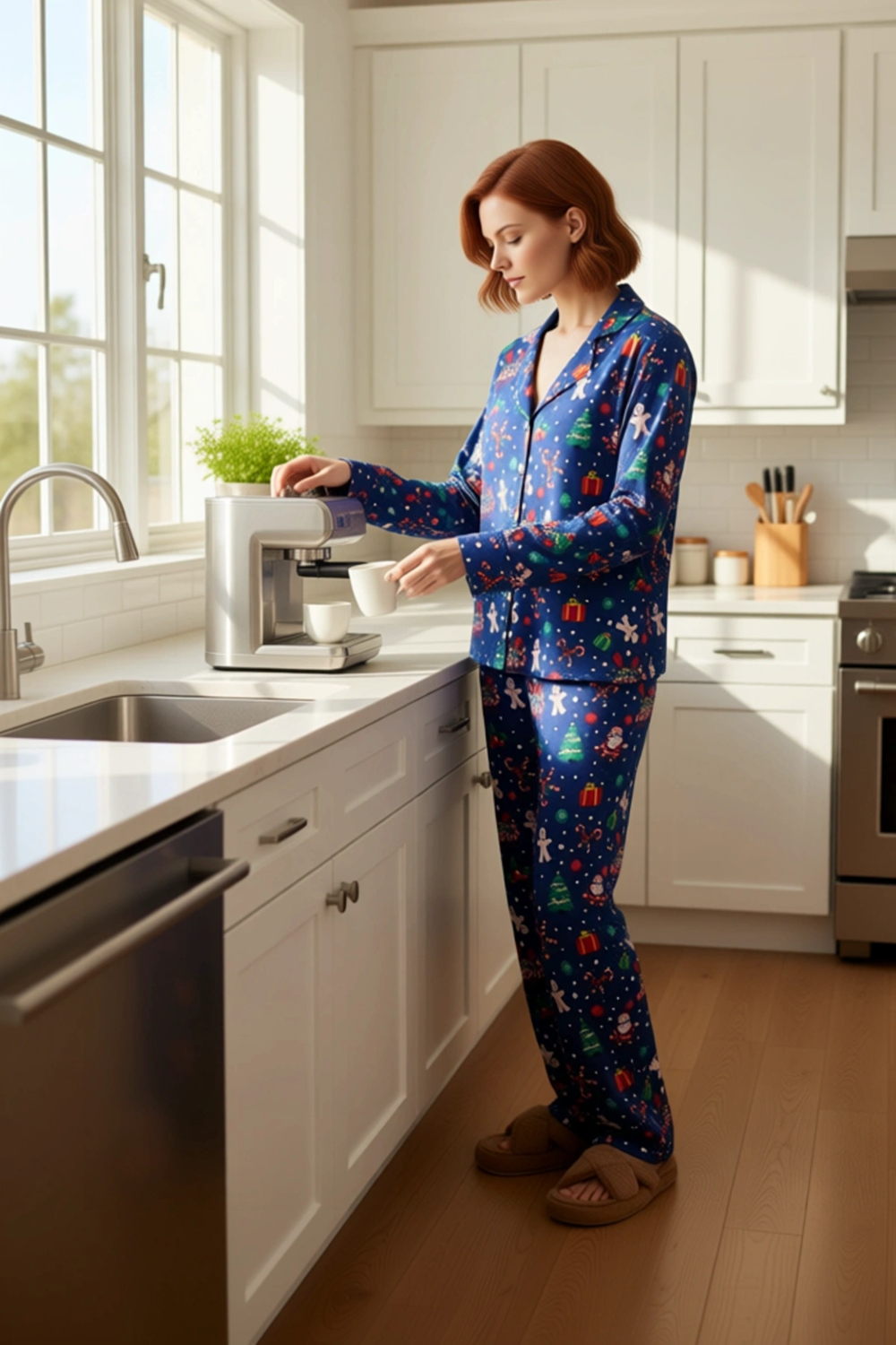Kadın Kışlık Yılbaşı Temalı Pijama Takımı Fonksiyonel Dayanıklı Kaliteli Konforlu Estetik Şık