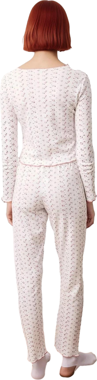 Kadın Çiçek Desenli V Yaka Uzun Kollu Pijama Fonksiyonel Dayanıklı Kaliteli Konforlu Rahat