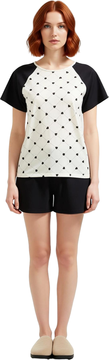 Kadın Kalpli Baskılı Reglan Kollu Pijama Takımı Fonksiyonel Dayanıklı Kaliteli Konforlu Şık