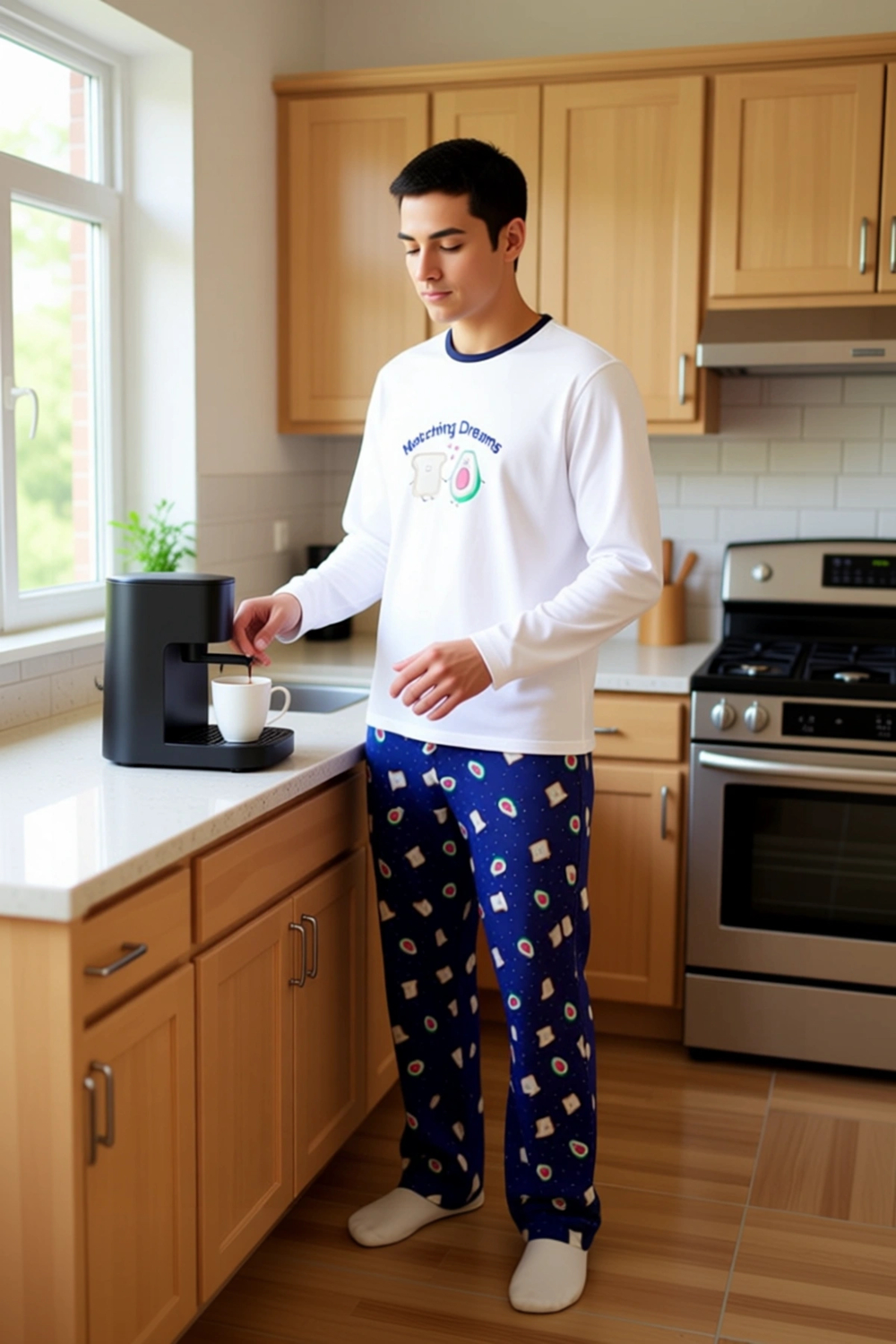 Avokado Baskılı Pamuklu Pijama Takımı Kadın Fonksiyonel Dayanıklı Kaliteli Konforlu Modern
