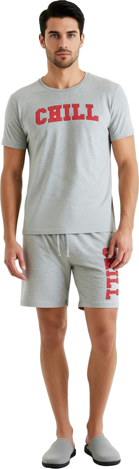 Erkek Baskılı Örme Pijama Takımı Bisiklet Yaka Kısa Kollu Fonksiyonel Dayanıklı Kaliteli Şık