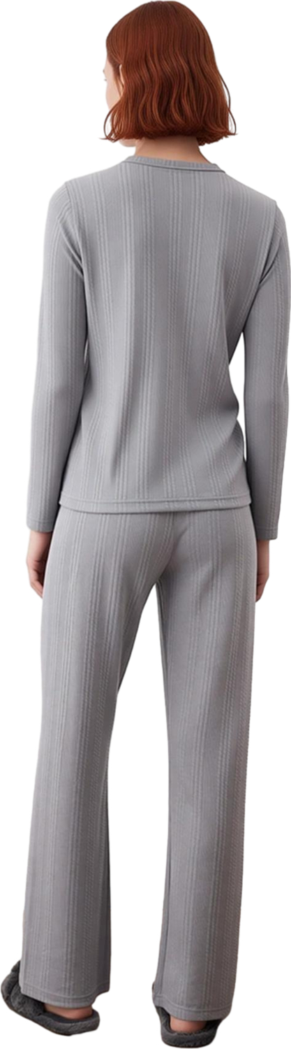 Kadın Füme Dokulu Fitilli Gömlek Yaka Pijama Takımı Fonksiyonel Dayanıklı Kaliteli Estetik