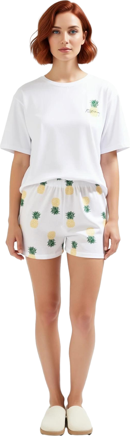 Kadın Ananas Desenli Ev Giyim Pijama Takımı Fonksiyonel Dayanıklı Kaliteli Konforlu Modern