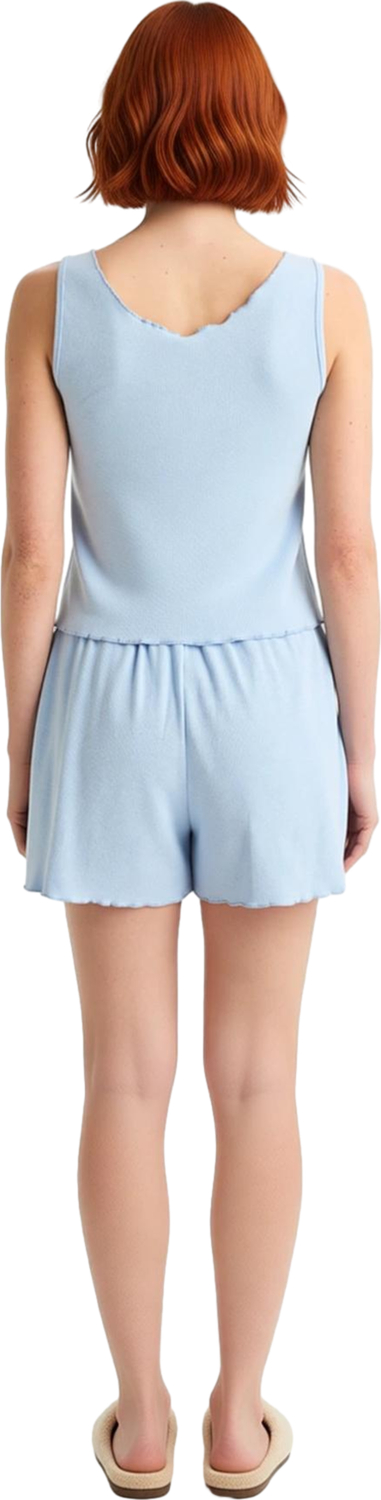 Kadın Kiraz Nakışlı Fitilli Örme Pijama Takımı Evde Konforlu Anlar Yaz Mevsimi Keyfi Sunar