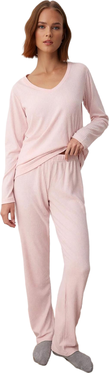 Kadın V Yaka Örme Pijama Takımı Fonksiyonel Dayanıklı Kaliteli Konforlu Estetik Premium Şık