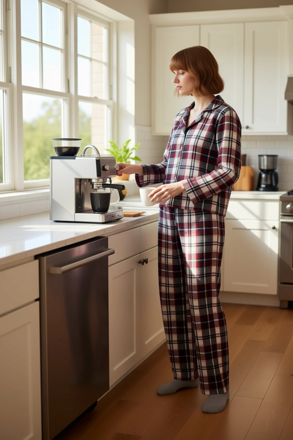Kadın Flanel Ekose Pijama Takımı Gömlek Yaka Uzun Kollu Fonksiyonel Dayanıklı Kaliteli Şık
