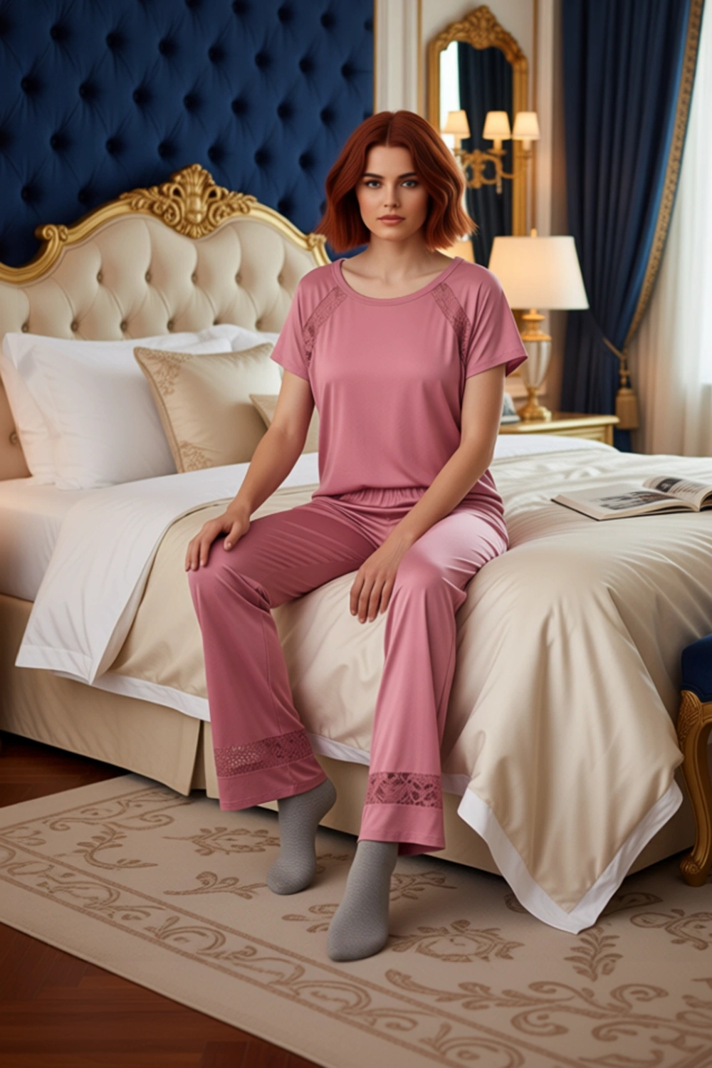 Kadın Viskon Örme Pijama Takımı Dantel Detaylı Fonksiyonel Dayanıklı Kaliteli Konforlu Şık
