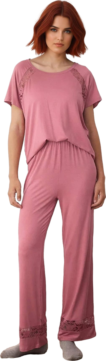 Kadın Viskon Örme Pijama Takımı Dantel Detaylı Fonksiyonel Dayanıklı Kaliteli Konforlu Şık