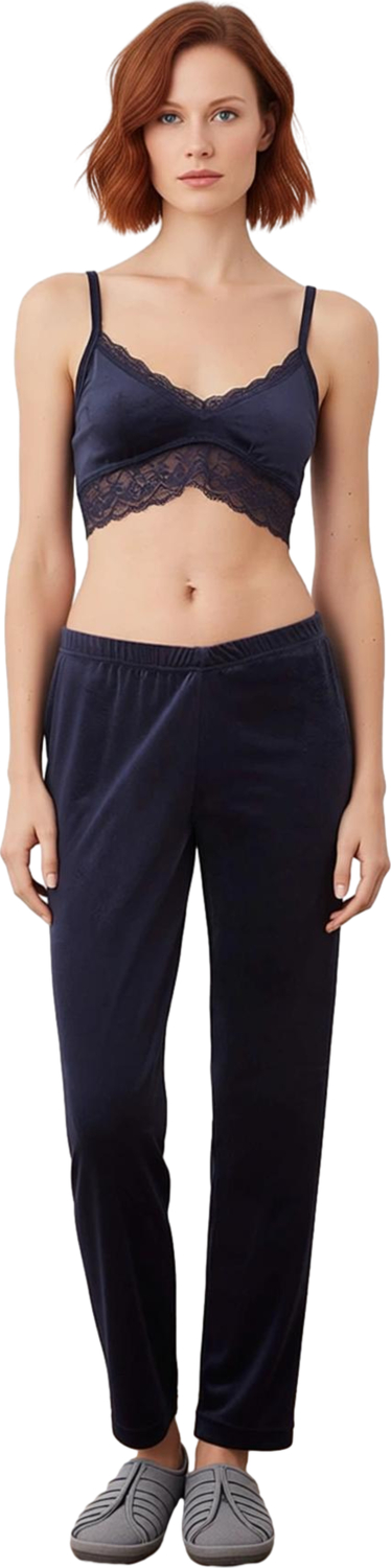 Kadın Kadife Pijama Takımı V Yaka Dantel Detaylı Ev Giyimi Fonksiyonel Dayanıklı Kaliteli Şık