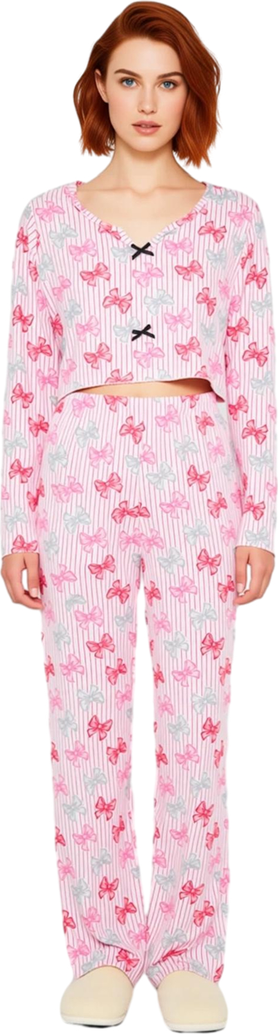 Kadın Fiyonk Desenli Pijama Takımı Fonksiyonel Dayanıklı Kaliteli Konforlu Estetik Premium