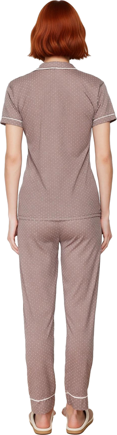 Kadın Vizon Puantiye Baskılı Gömlek Pijama Takımı Fonksiyonel Dayanıklı Kaliteli Konforlu Şık