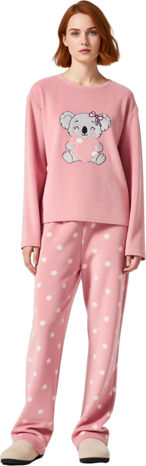 Kız Çocuk Puantiyeli Polar Pijama Sevimli Koala Baskılı Fonksiyonel Dayanıklı Kaliteli Şık