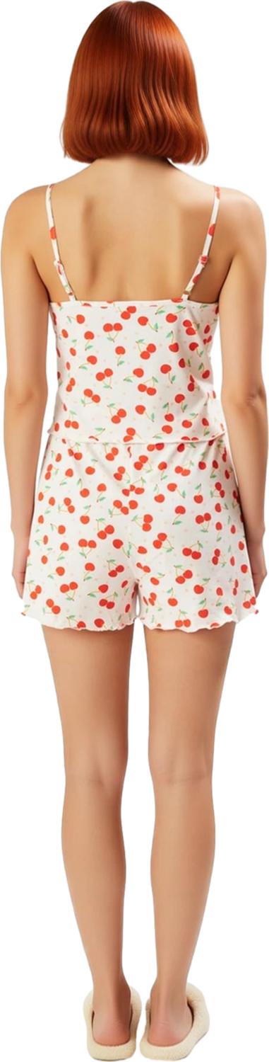 Kadın Kiraz Baskılı İnce Askılı Pijama Seti Fonksiyonel Dayanıklı Kaliteli Konforlu Modern