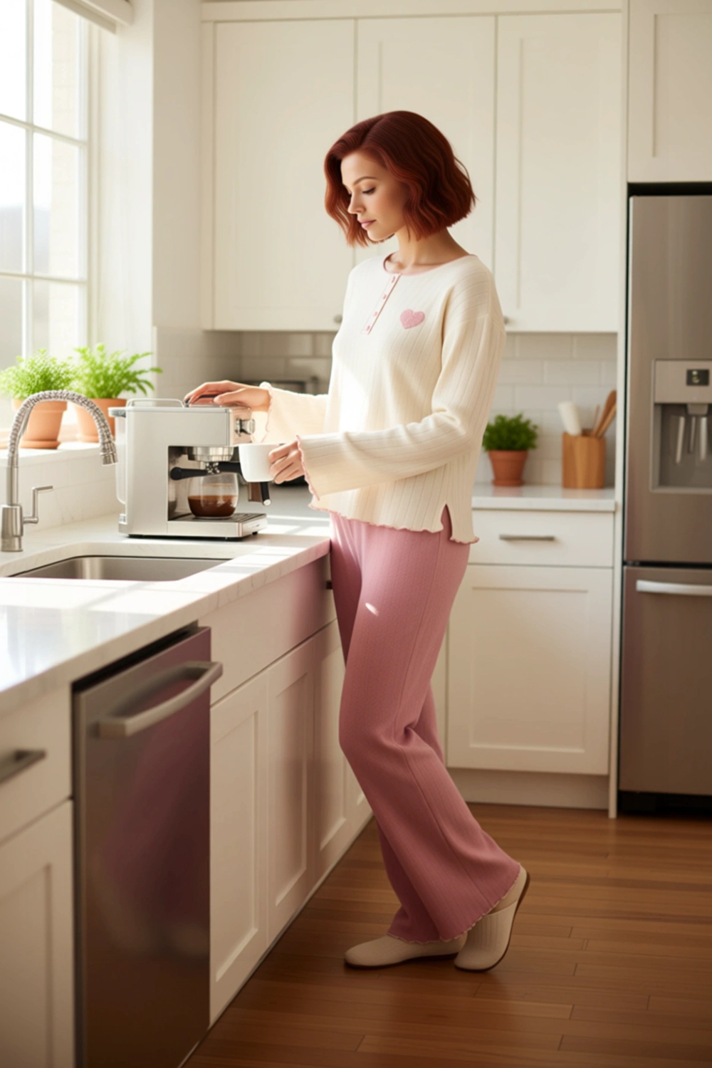 Kadın Kalp Nakışlı Fitilli Pijama Takımı Kışlık Fonksiyonel Dayanıklı Kaliteli Konforlu Şık