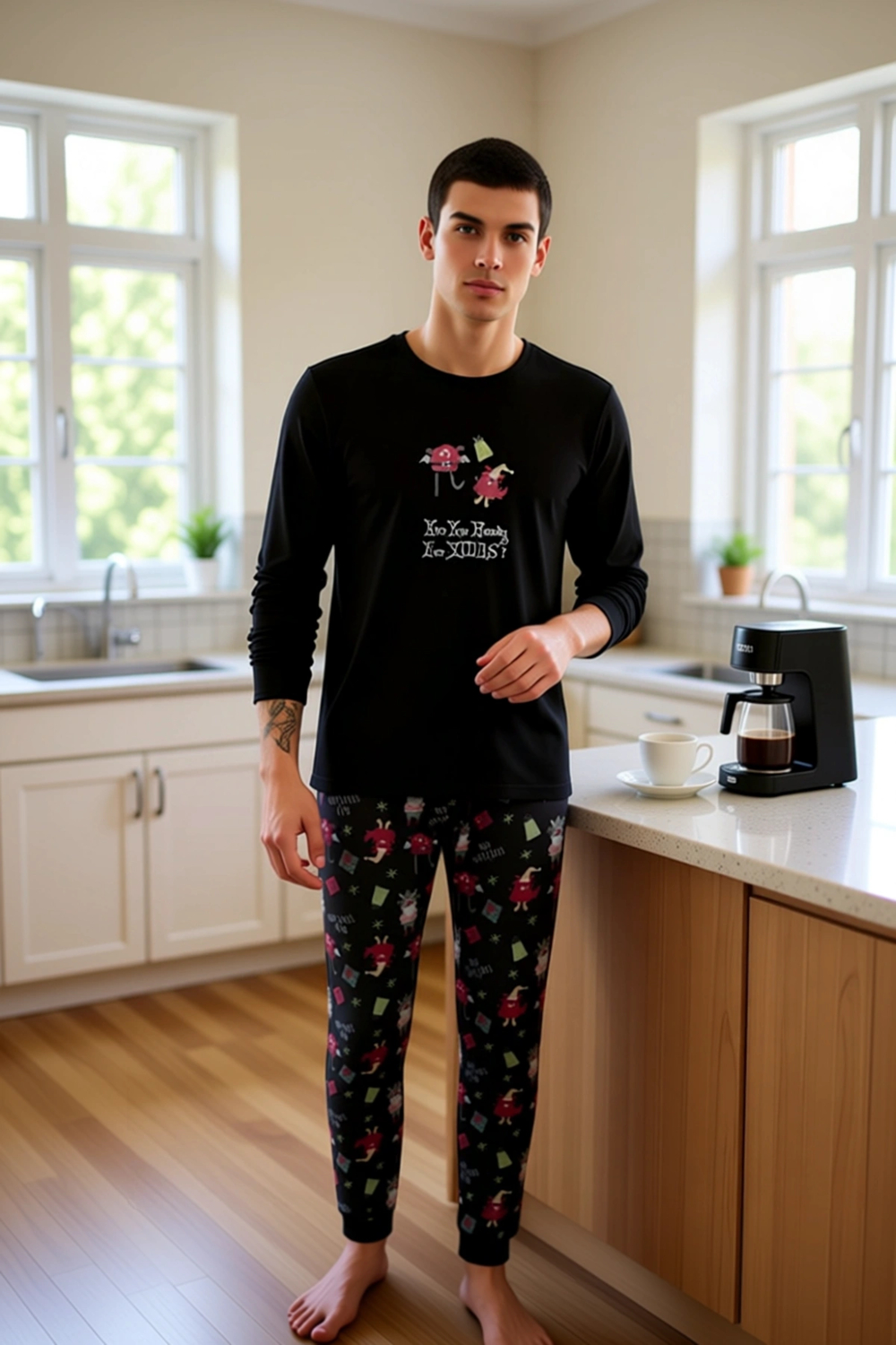 Kadın Yılbaşı Temalı Regular Fit Pijama Takımı Fonksiyonel Dayanıklı Kaliteli Konforlu Şık