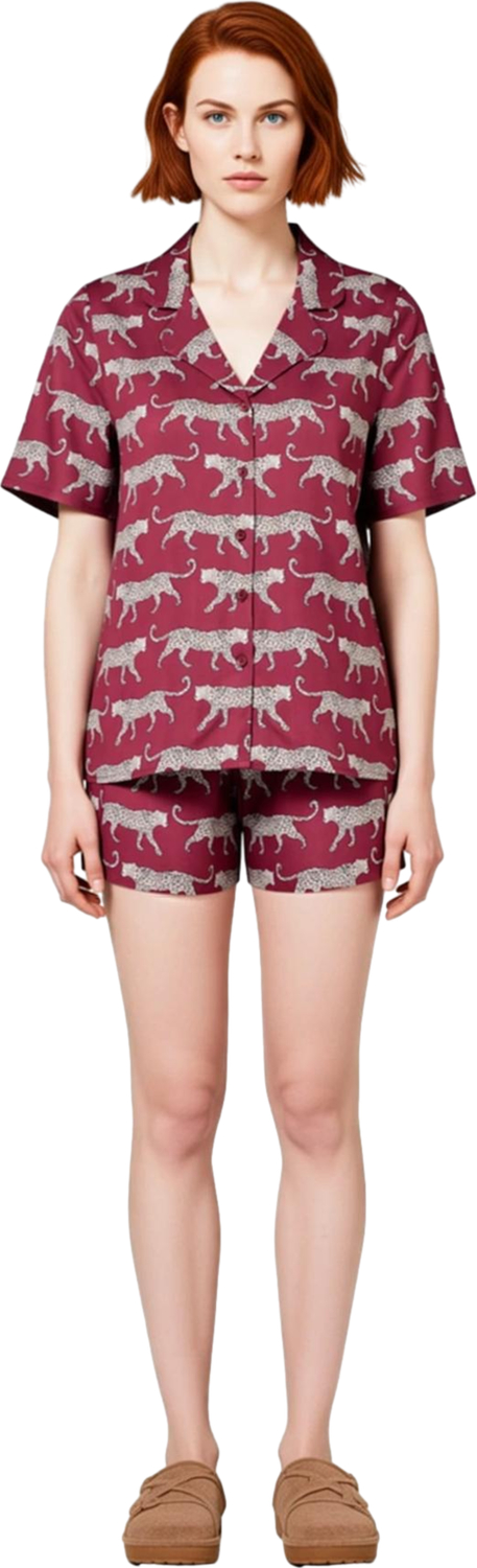 Rahat ve Şık Viskoz Pijama Takımı Animal Desenli Kısa Kollu Yazlık Modern Stil