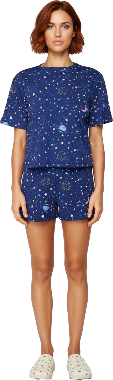 Kadın Gece Galaksi Baskılı Pijama Seti Fonksiyonel Dayanıklı Kaliteli Konforlu Estetik Şık