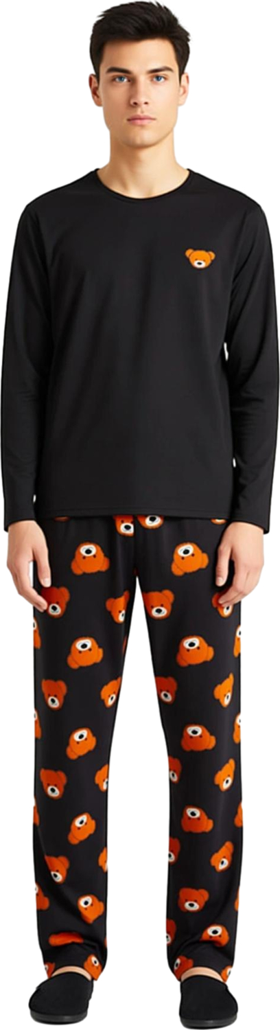 Ayıcık Desenli Bisiklet Yaka Uzun Kollu Pijama Seti Unisex Fonksiyonel Dayanıklı Kaliteli Şık