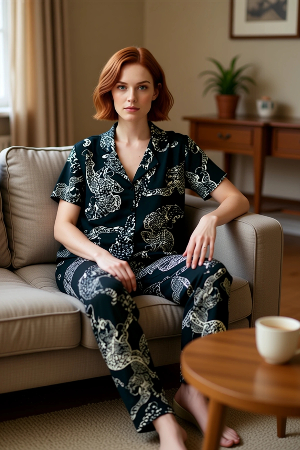 Kadın Kaplan Baskılı Gömlek ve Pantolon Pijama Seti Fonksiyonel Dayanıklı Kaliteli Estetik