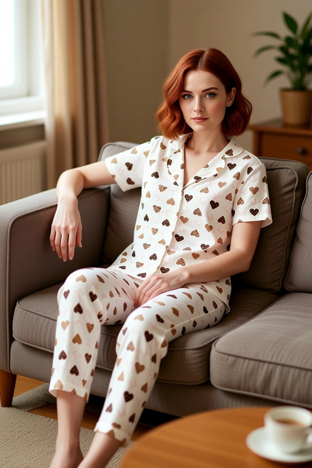Kadın Kalp Desenli Pijama Takımı Fonksiyonel Dayanıklı Kaliteli Konforlu Estetik Premium Şık