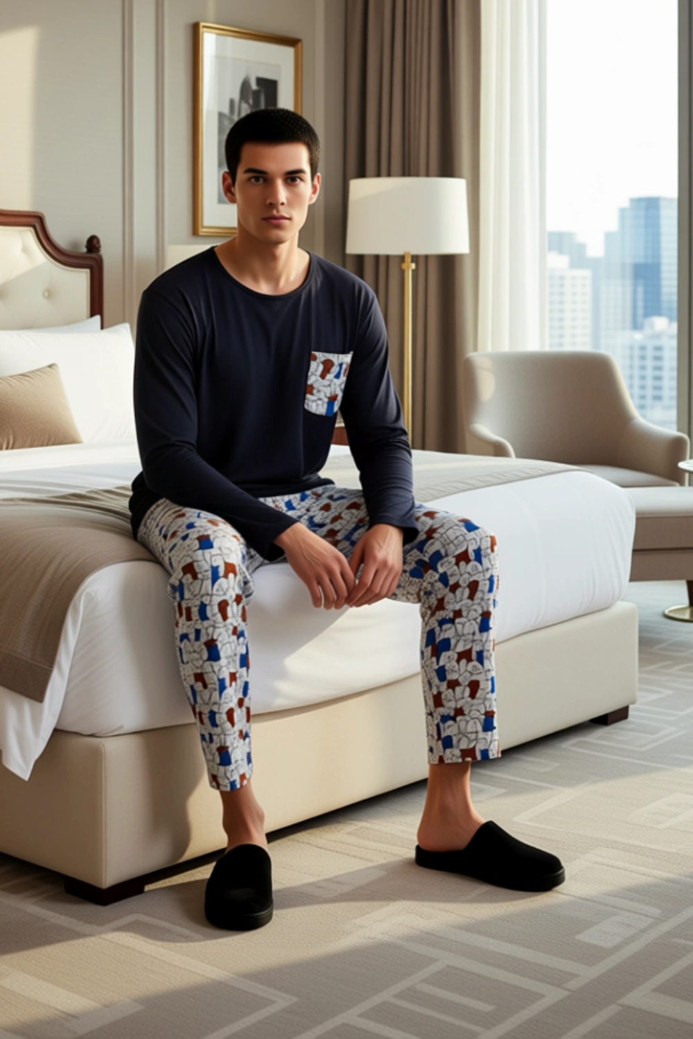 Kadın Sevimli Baskılı Uzun Kollu Pamuklu Pijama Takımı Fonksiyonel Dayanıklı Kaliteli Spor