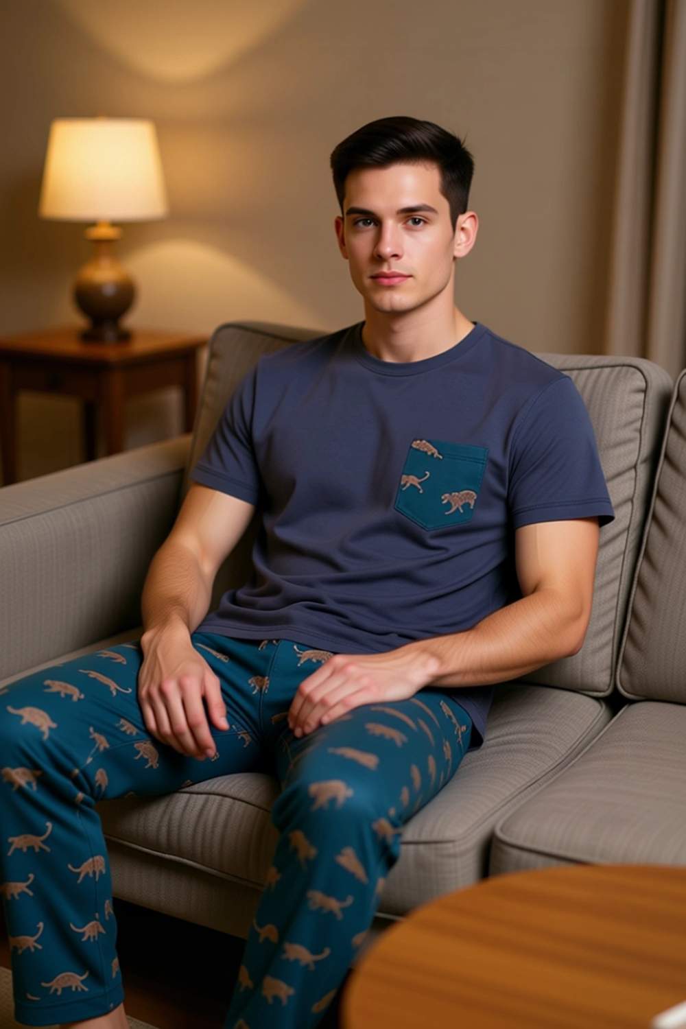 Erkek Baskılı Pamuklu Pijama Takımı Animal Desen Fonksiyonel Dayanıklı Kaliteli Konforlu Şık
