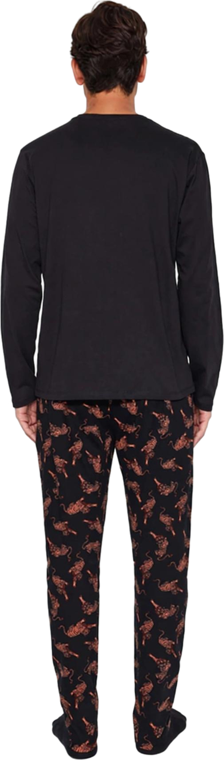 Erkek Bisiklet Yaka Uzun Kollu Baskılı Pijama Takımı Fonksiyonel Dayanıklı Kaliteli Modern