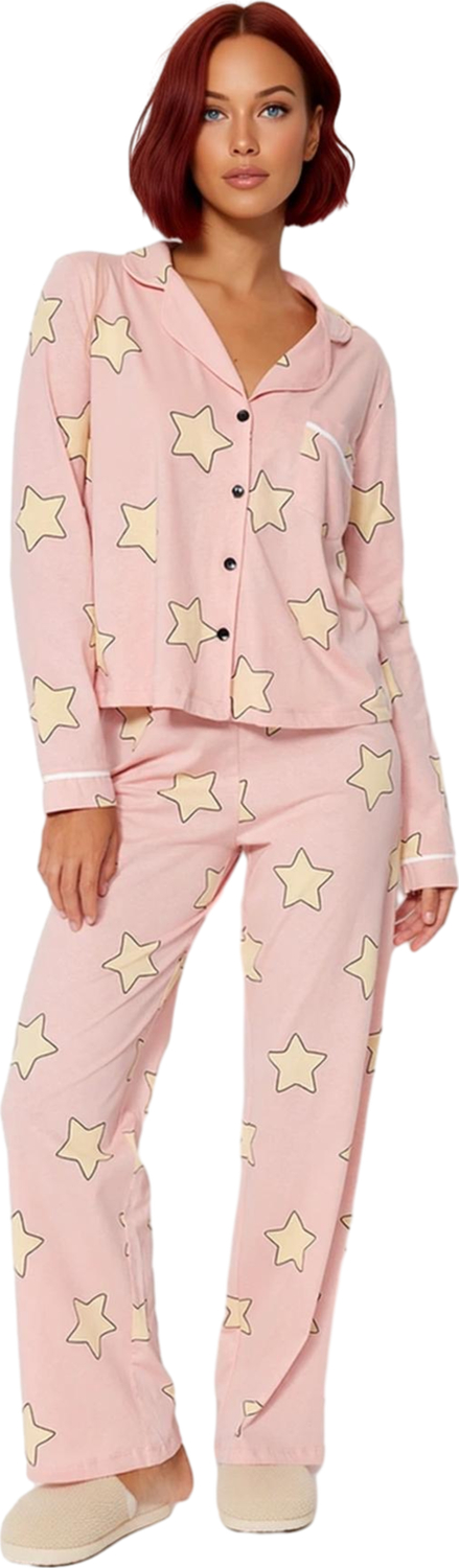 Kadın Yıldızlı Uzun Kollu Pijama Takımı Fonksiyonel Dayanıklı Kaliteli Konforlu Estetik Şık