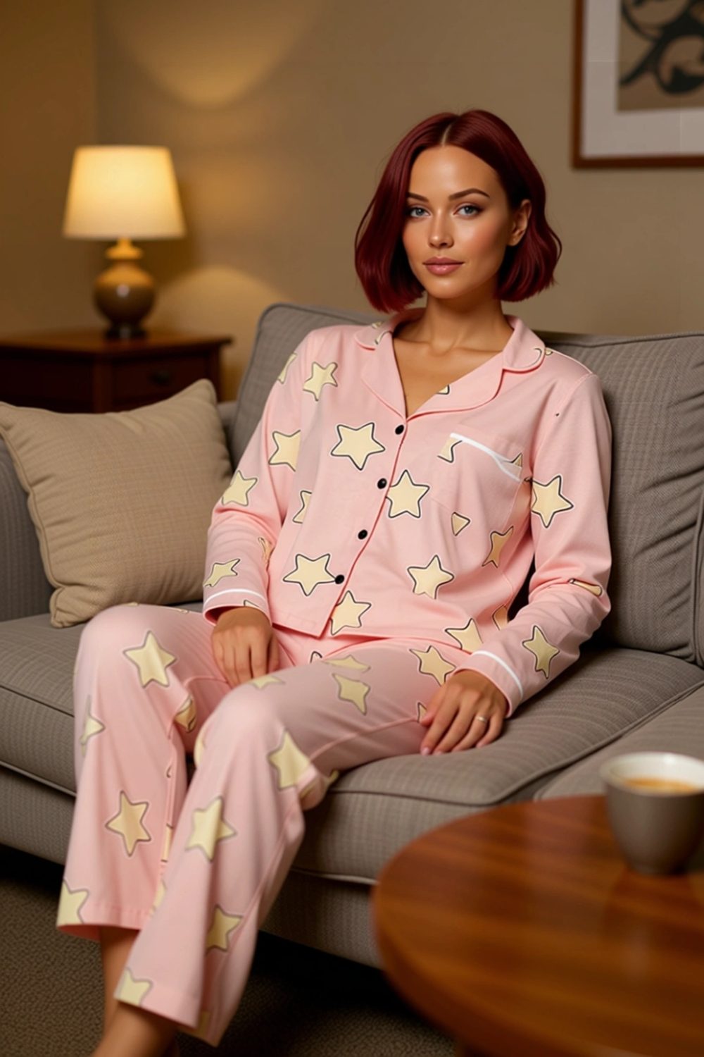 Kadın Yıldızlı Uzun Kollu Pijama Takımı Fonksiyonel Dayanıklı Kaliteli Konforlu Estetik Şık