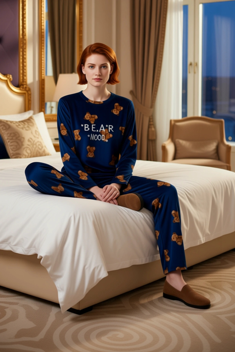 Kadın Ayıcık Desenli Polar Pijama Takımı Fonksiyonel Dayanıklı Kaliteli Konforlu Estetik Şık