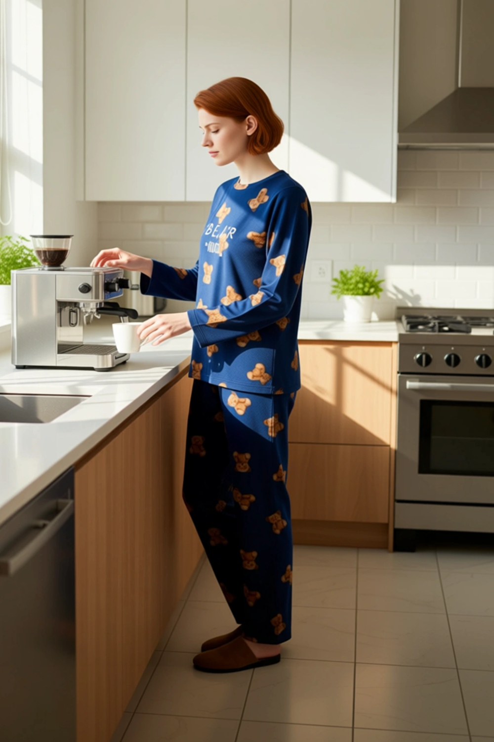 Kadın Ayıcık Desenli Polar Pijama Takımı Fonksiyonel Dayanıklı Kaliteli Konforlu Estetik Şık
