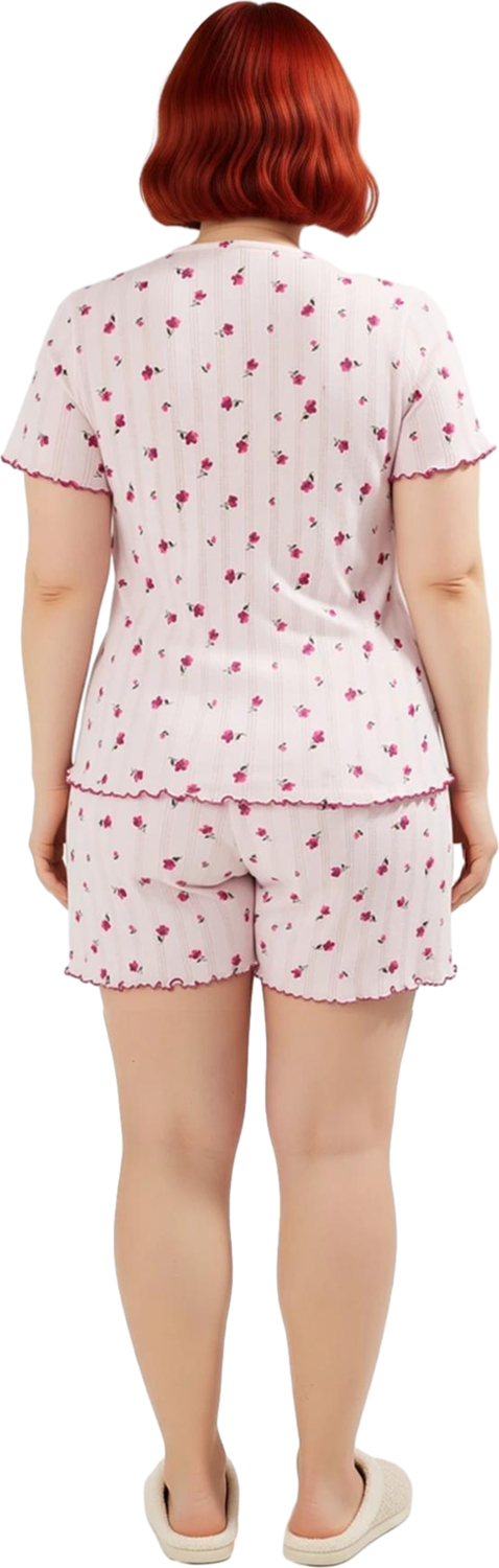 Kadın Çiçek Desenli V Yaka Kısa Kollu Pijama Takımı Fonksiyonel Dayanıklı Kaliteli Estetik