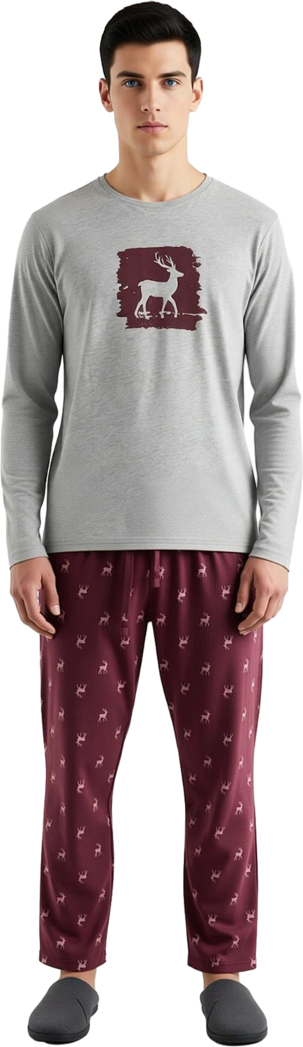 Kadın Geyik Desenli Bisiklet Yaka Pijama Takımı Fonksiyonel Dayanıklı Kaliteli Konforlu Şık