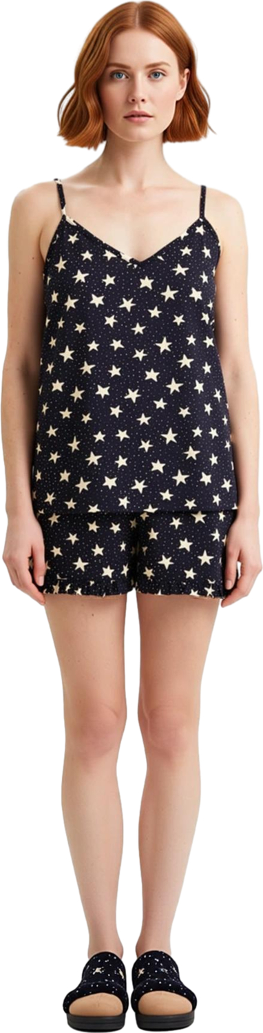 Kadın Yıldız ve Nokta Desenli İnce Askılı Pijama Seti Fonksiyonel Dayanıklı Kaliteli Rahat