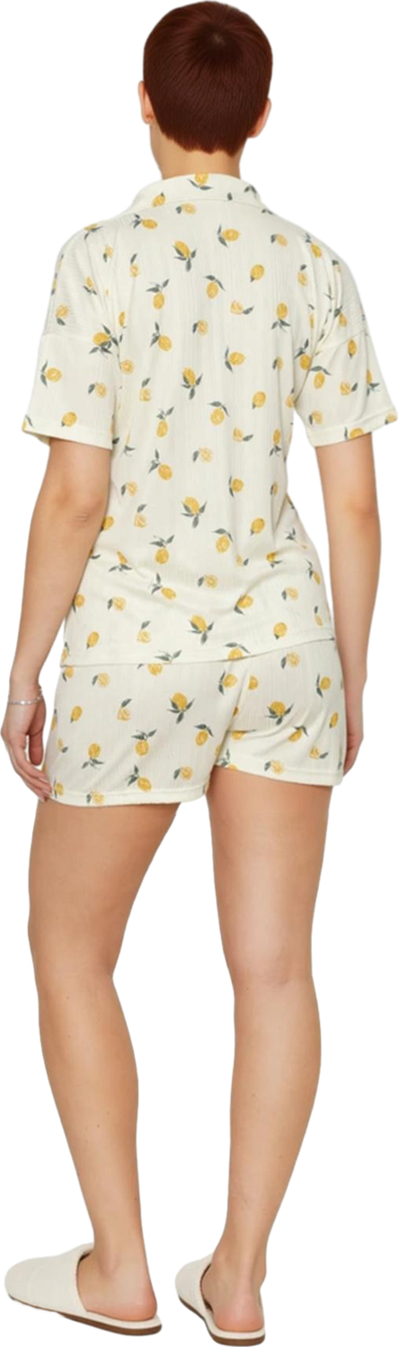 Kadın Limon Baskılı Gömlek Şortlu Pijama Takımı Fonksiyonel Dayanıklı Kaliteli Konforlu Şık