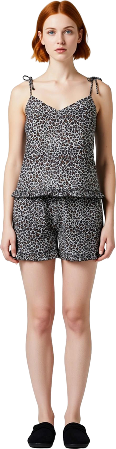 Kadın Leopar Desenli V Yaka Askılı Pijama Seti Fonksiyonel Dayanıklı Kaliteli Konforlu Şık