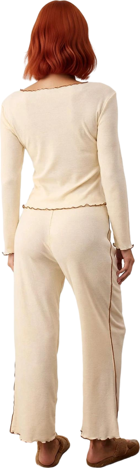 Kadın Fitilli Örme Pijama Takımı Kontrast Dikiş Detaylı Fonksiyonel Dayanıklı Kaliteli Şık