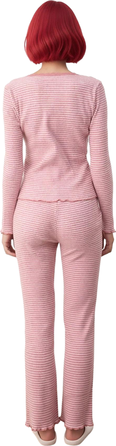 Kadın Çizgili Kaşkorse Pijama Takımı Dantel Detaylı Fonksiyonel Dayanıklı Kaliteli Estetik