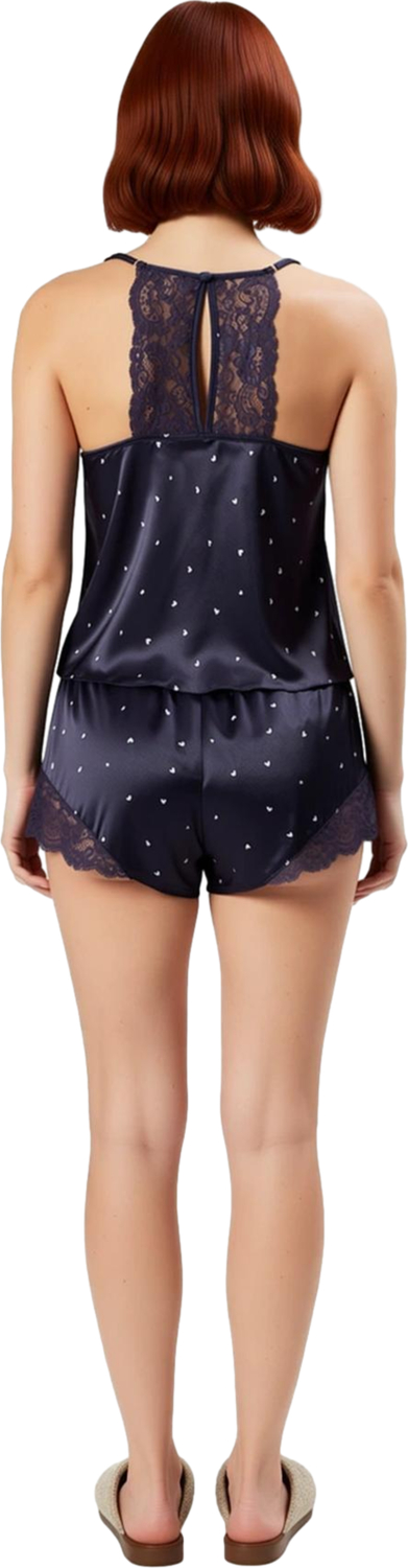 İnce Askılı Dantel Detaylı Saten Pijama Takımı Rahat Kalıp Yazlık Şık Görünüm
