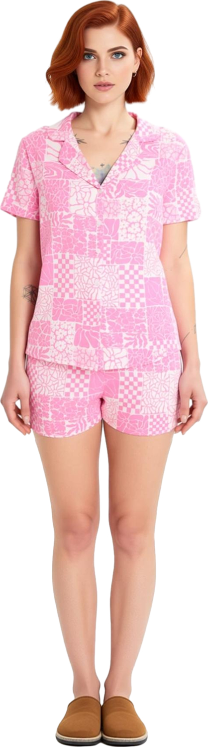 Kadın Etnik Desenli Viskon Pijama Takımı Gömlek Şort Fonksiyonel Dayanıklı Kaliteli Modern