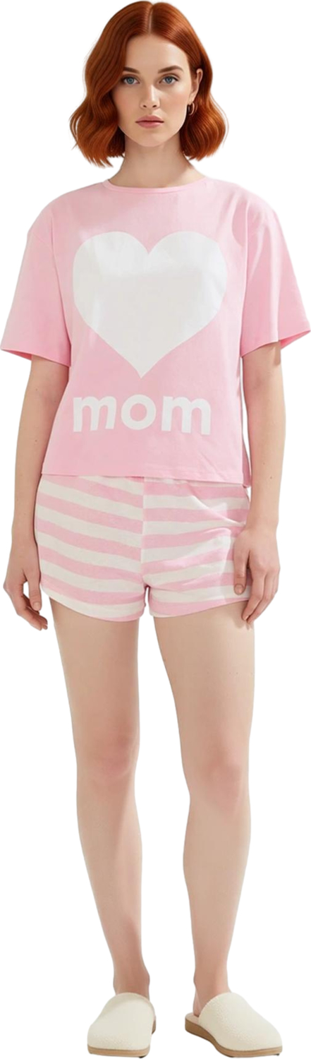 Kadın Kalpli Şeritli Pijama Takımı Fonksiyonel Dayanıklı Kaliteli Konforlu Estetik Premium